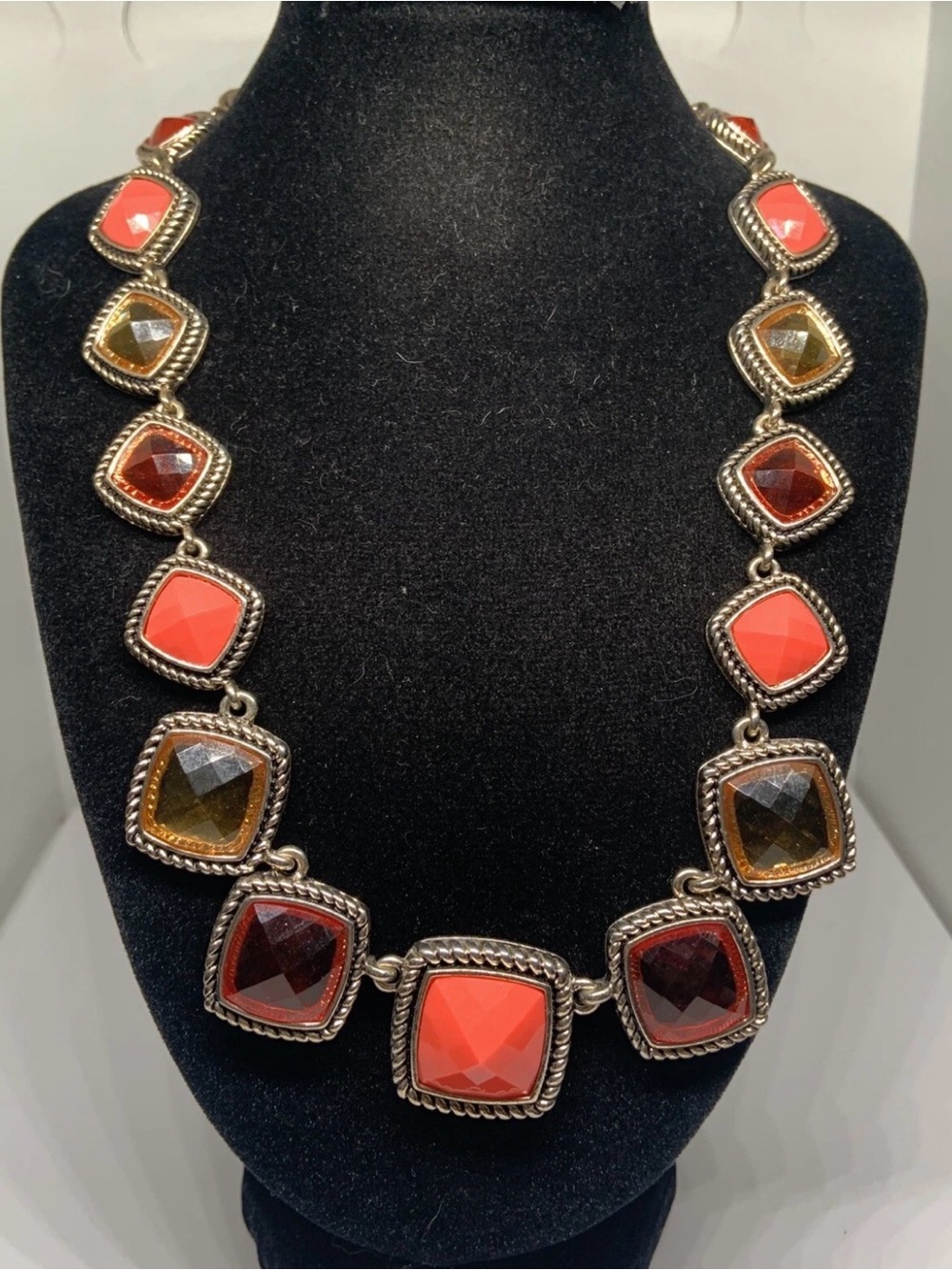 Napier Red and Amber Faceted Resin Necklace